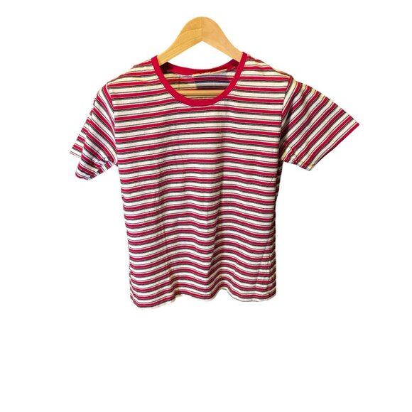 St. John's Bay Red Striped Crew Neck Short Sleeved Top Sz M - Picture 1 of 7